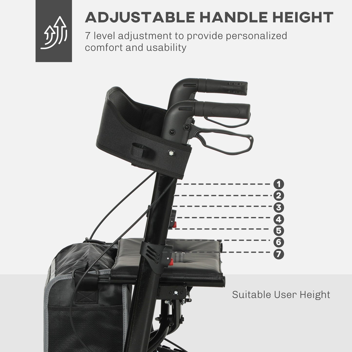 HOMCOM Rollator Walker with Padded Seat, Backrest, All-terrain Wheels
