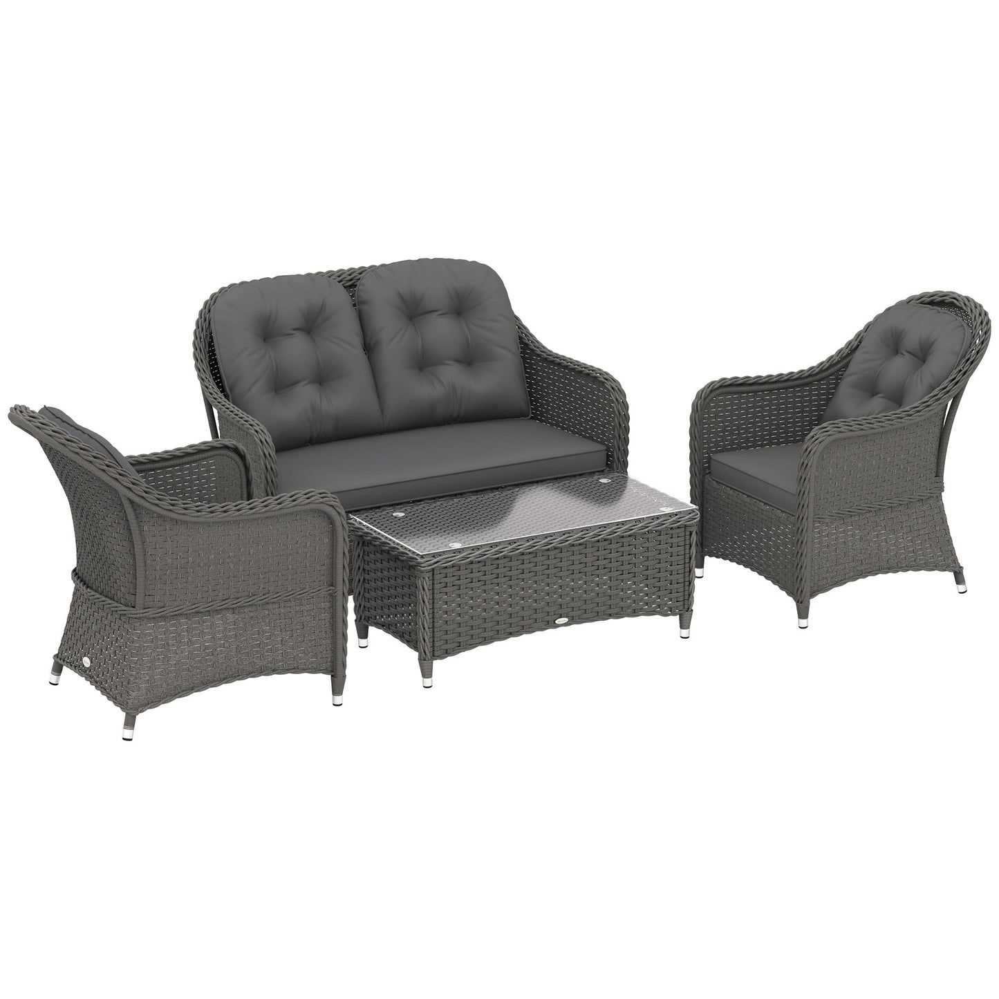 Outsunny 4 Pieces Rattan Sofa Set Outdoor Conservatory Furniture with Cushions