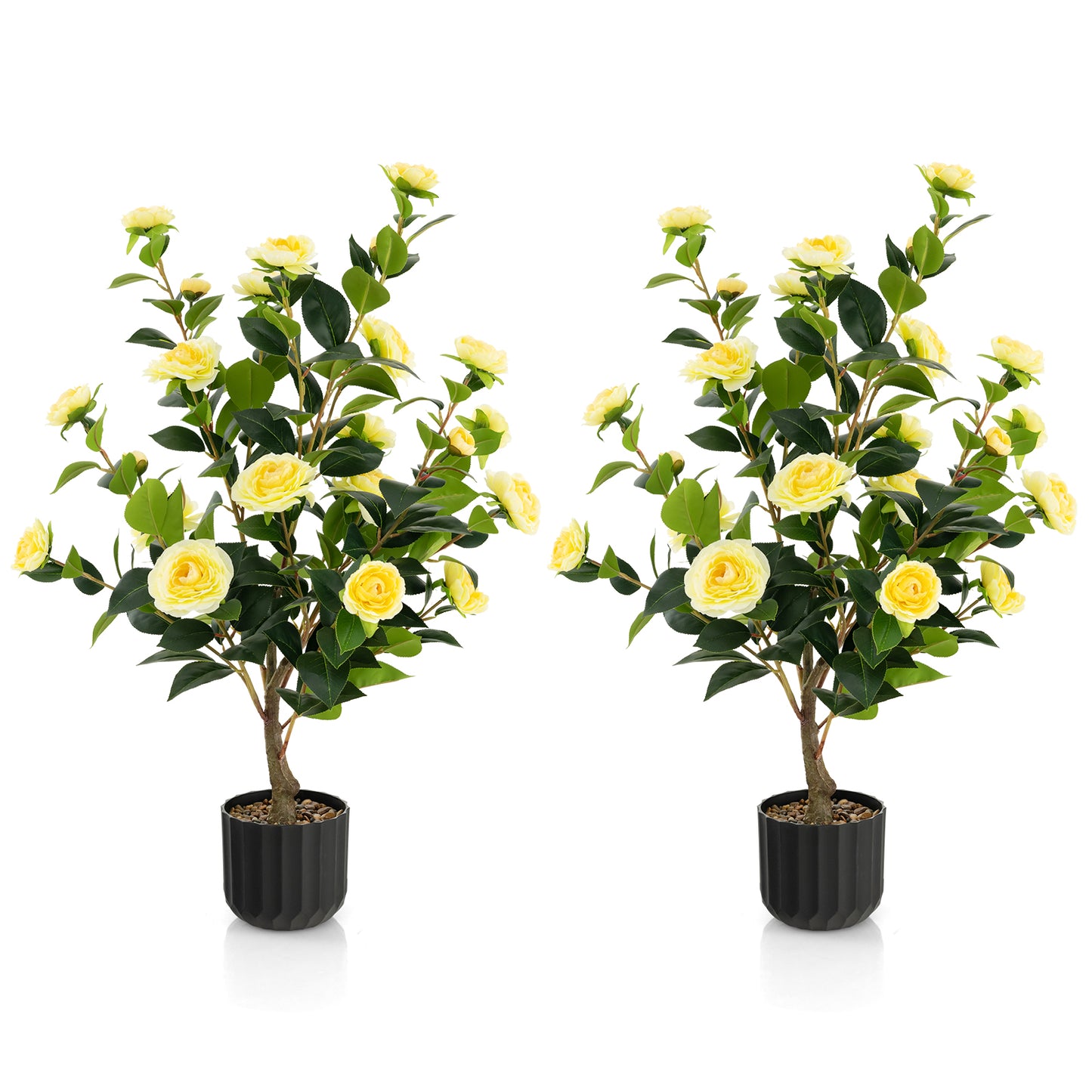 1/2 Pieces 95cm Artificial Camellia Tree with Flowers and Rain-Flower Pebbles-White-1 Piece