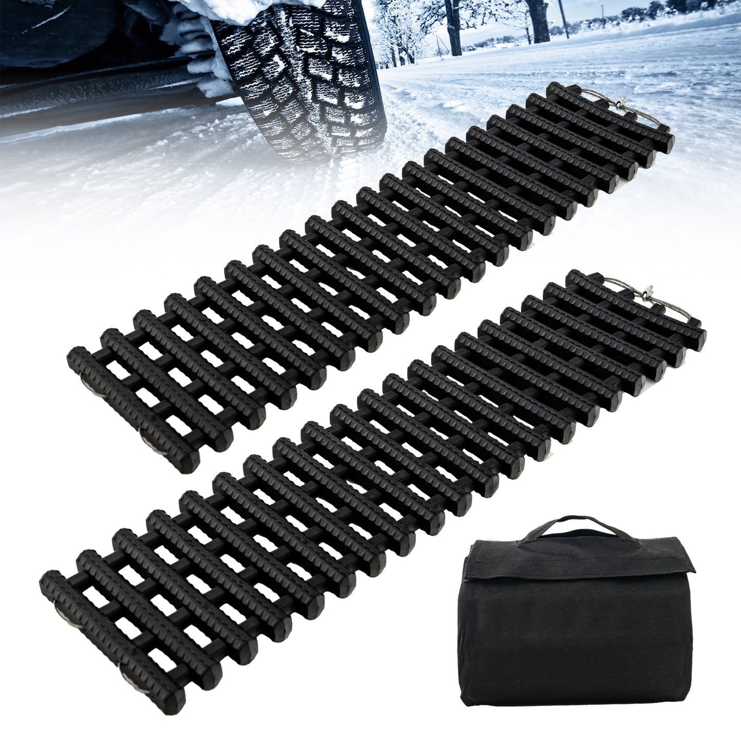2 Pack Tire Traction Mats Portable TPR Recovery Track Pad with Bag-L