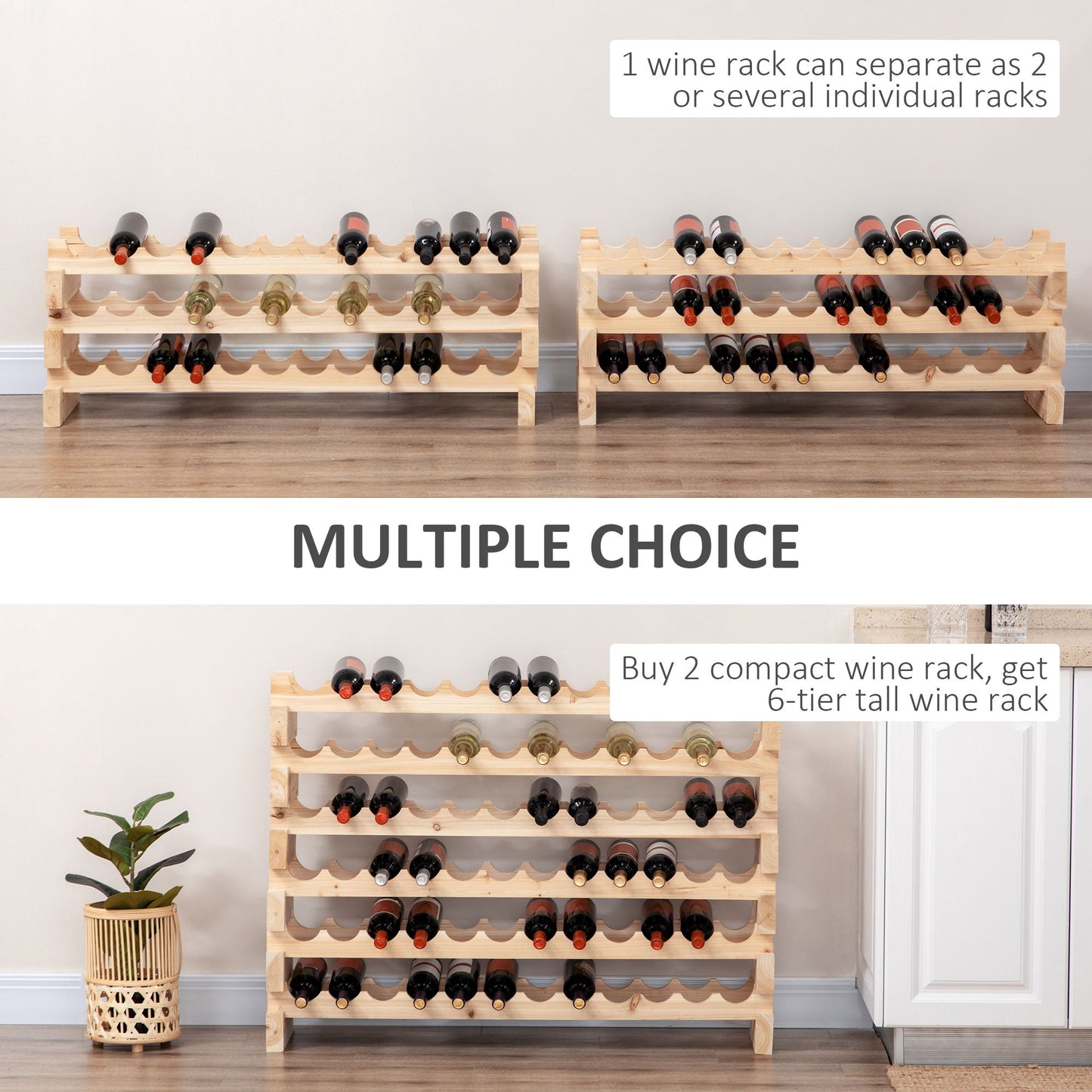 HOMCOM 36 Bottle Shelf Wine Rack Holder Standing Holds Storage Fir Wood Cellar