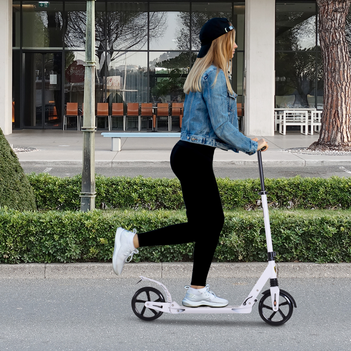 Kick Scooter Folding 2 Big Wheels Adjustable  Adult Teens For 14 White HOMCOM