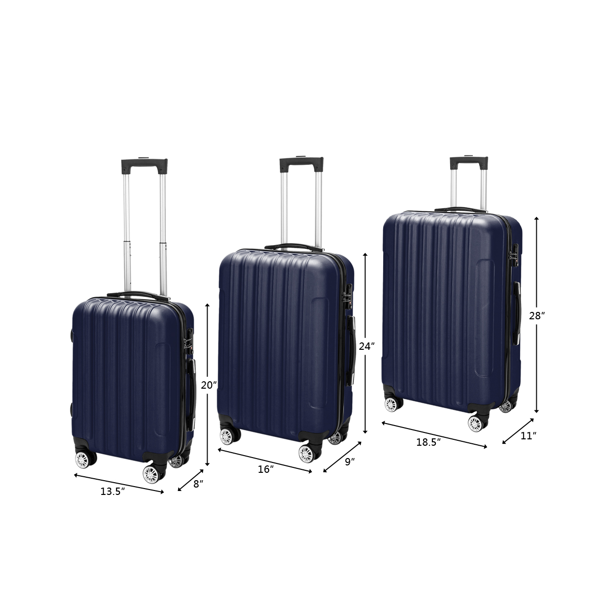 3 Pcs Suitcase Lightweight ABS Carry-on Hand Luggage 4 Spinner Wheels Trolley Case