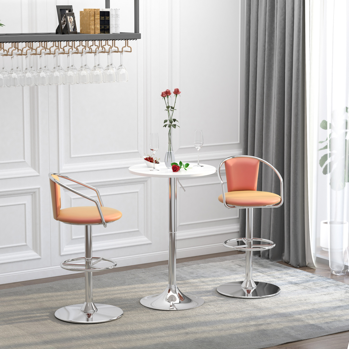 60cm Adjustable Height Round Bar Table w/ Swivel Top Metal Frame White