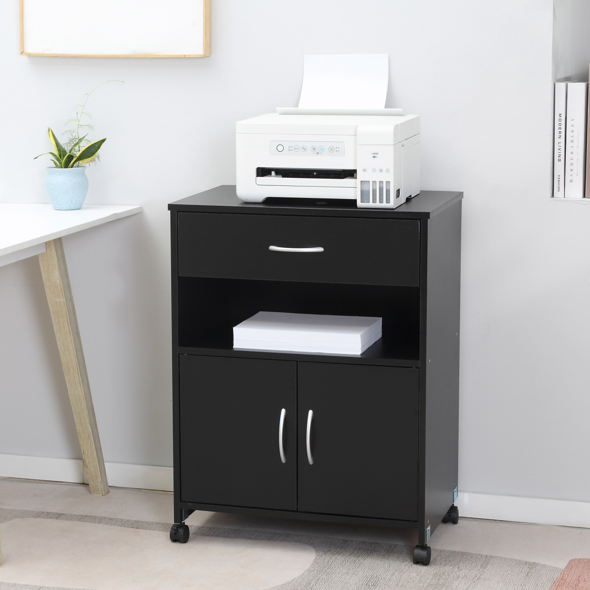 Mobile Printer Stand w/ Storage Shelf Universal Wheels for Home Black Vinsetto