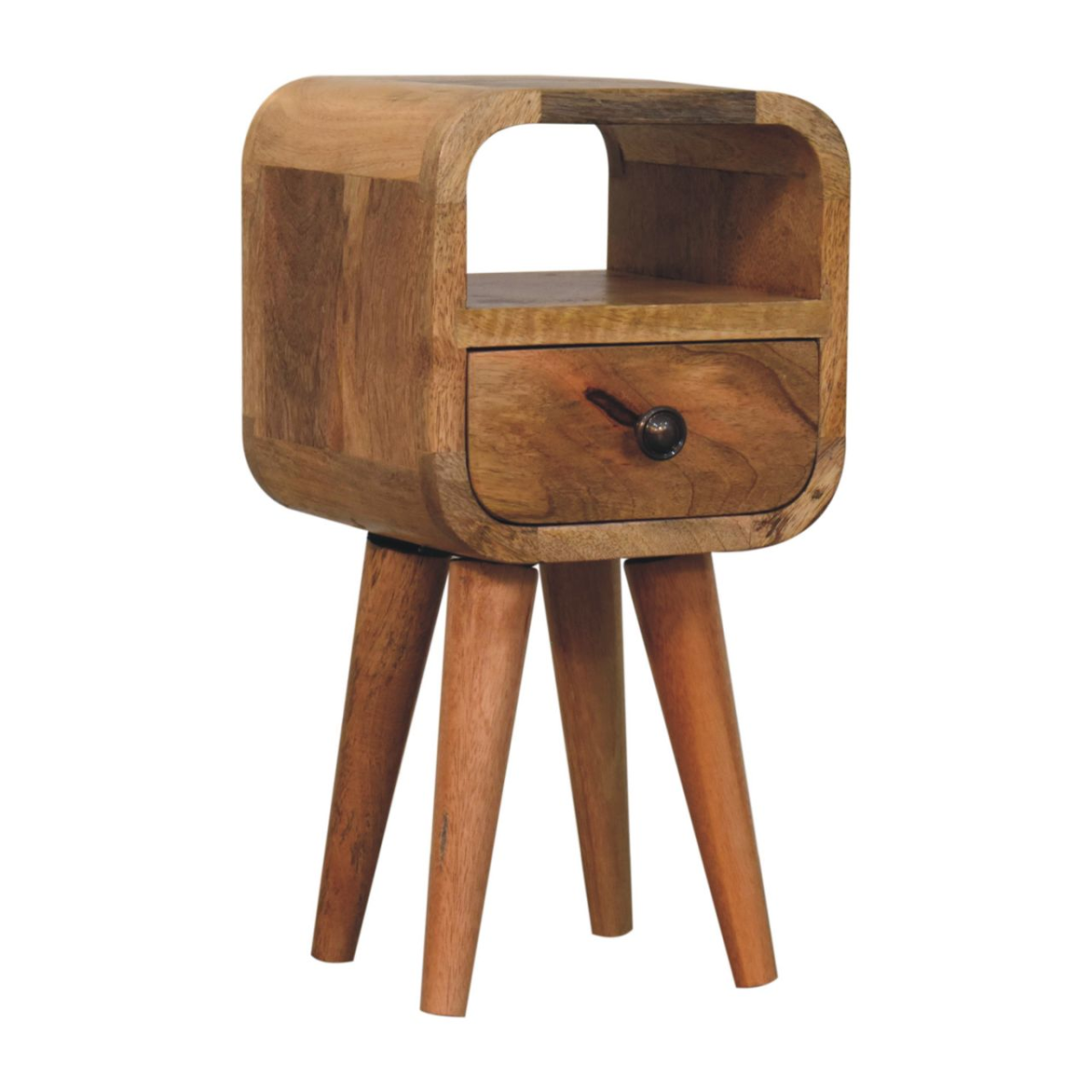 Artisan Furniture Solid Wood Extra Mini Oakish Curve Open Slot Bedside, 1 Drawer, Brown