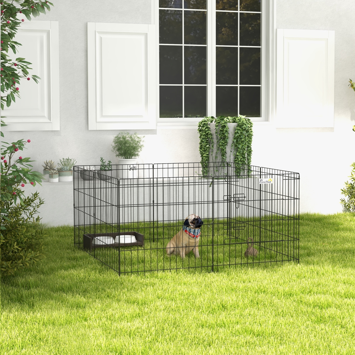 PawHut 24" Pet Dog Playpen, Puppy Cage, Eight-Panel Metal Fence, Run, Garden