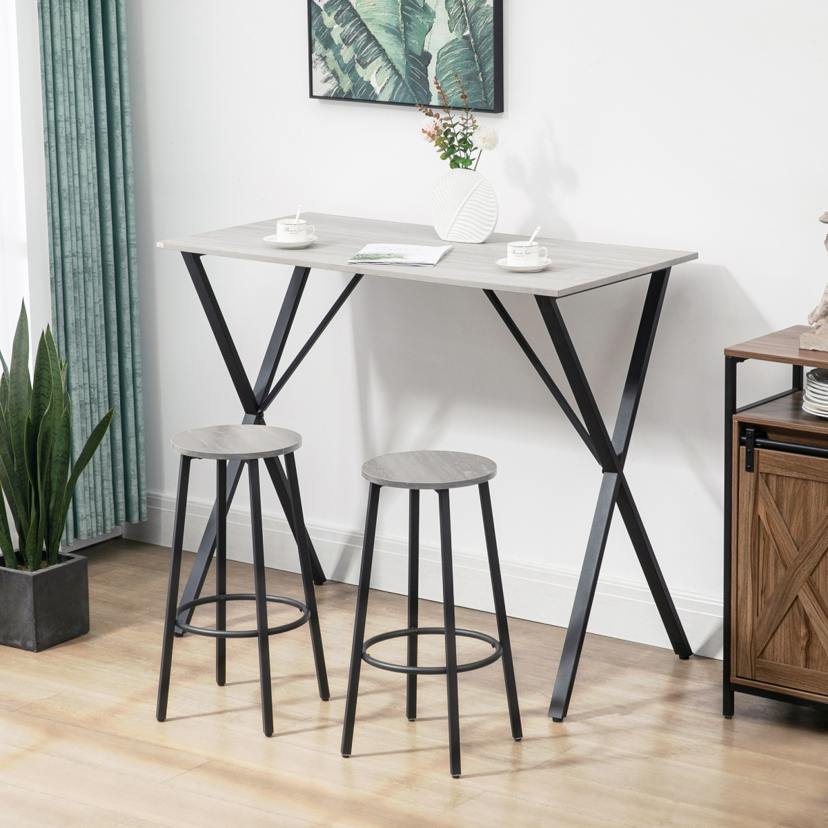 120 cm Rectangular Breakfast Bar Table for 4 People, Steel Legs, White