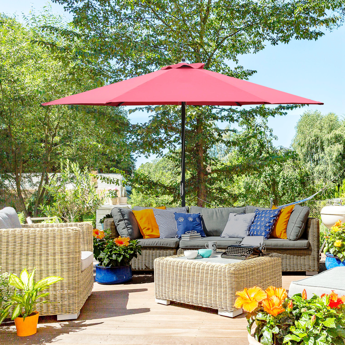 Outsunny Umbrella Parasol ?2.8x2.4 m, Steel, Polyester-Wine Red
