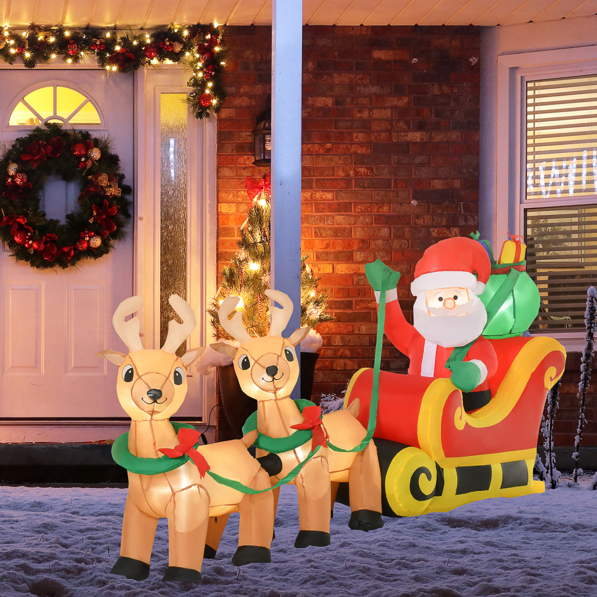 3.5ft Christmas Inflatable Santa Claus on Sleigh LED Indoor Outdoor