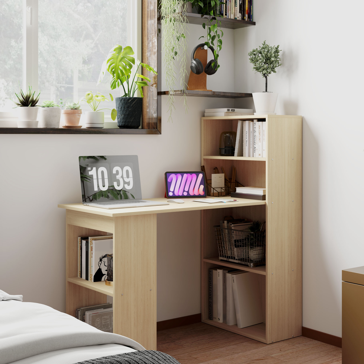 HOMCOM 120cm Computer Desk Bookshelf Writing Table Workstation 6 Shelves