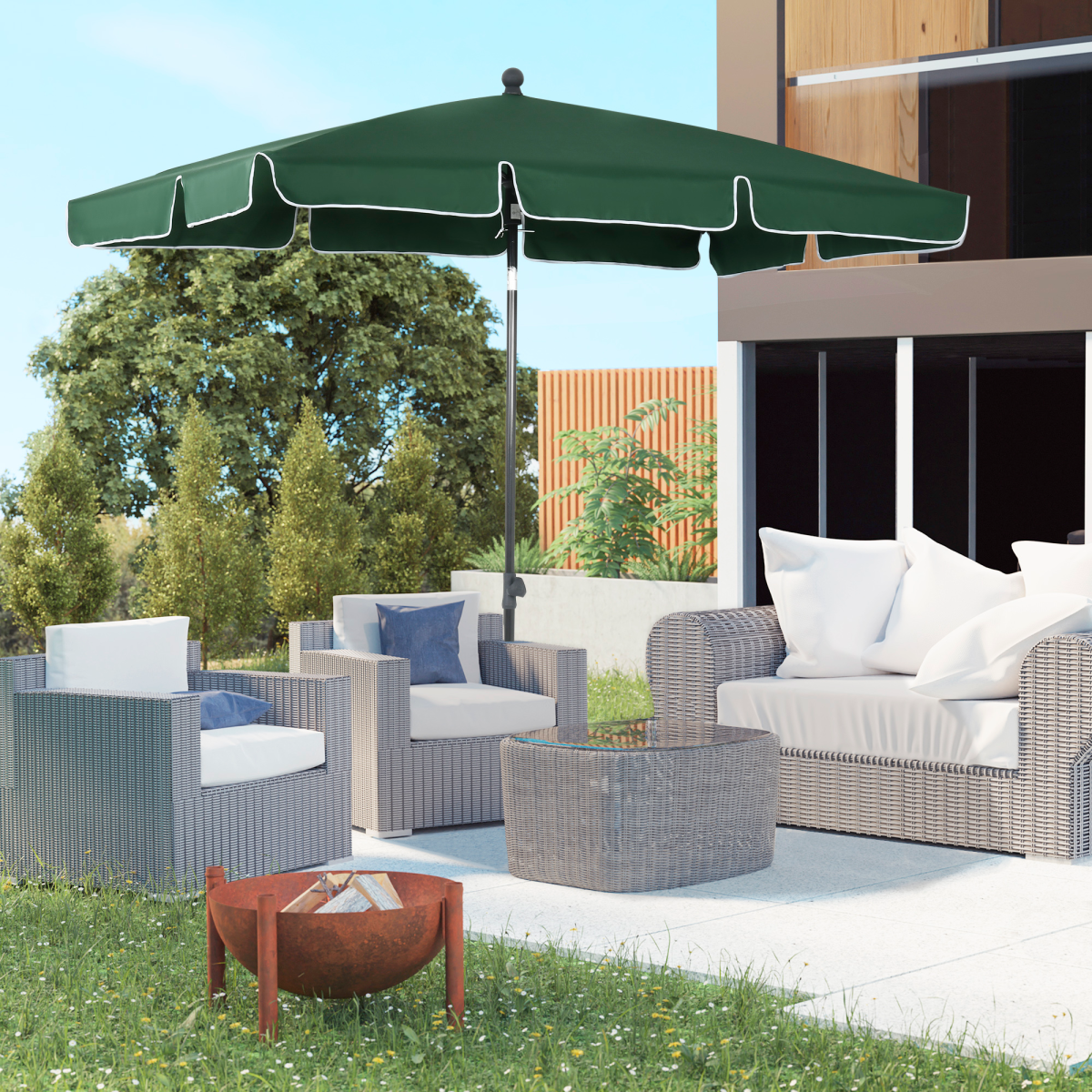 Aluminium Sun Parasol Garden Tilting Umbrellas Patio Rectangular, 2x1.25m, Green