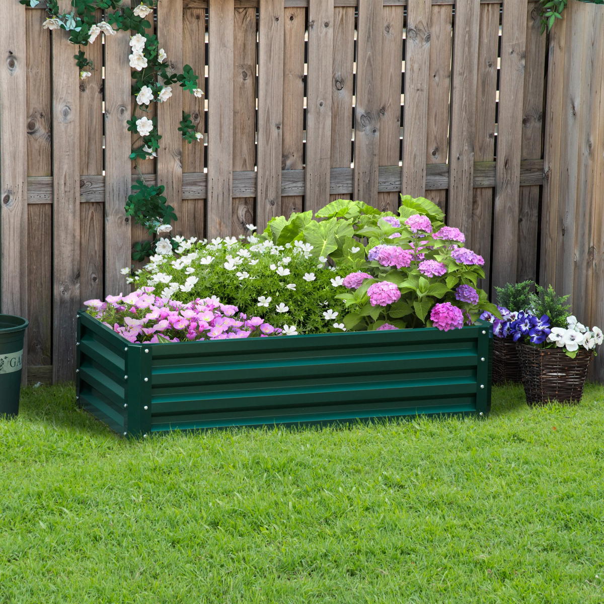 Raised Garden Bed Steel Planter Growing Box for Vegetables Flowers Green