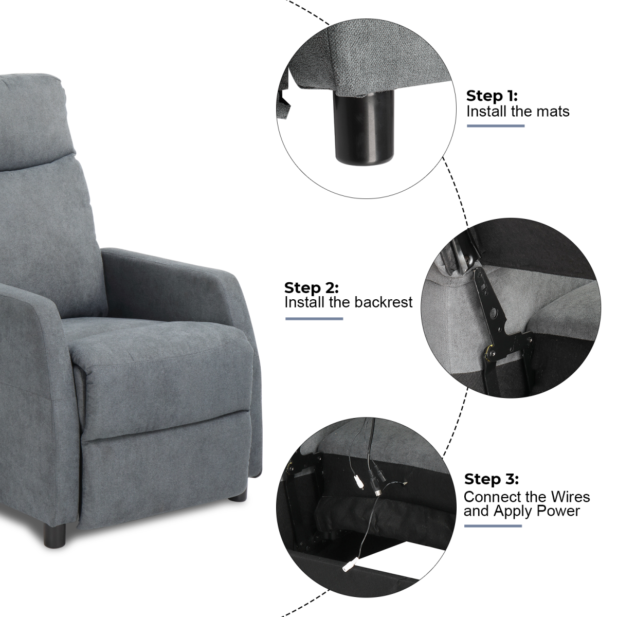 Fabric With 6-Point Massage Heating Function Recliner Light Gray