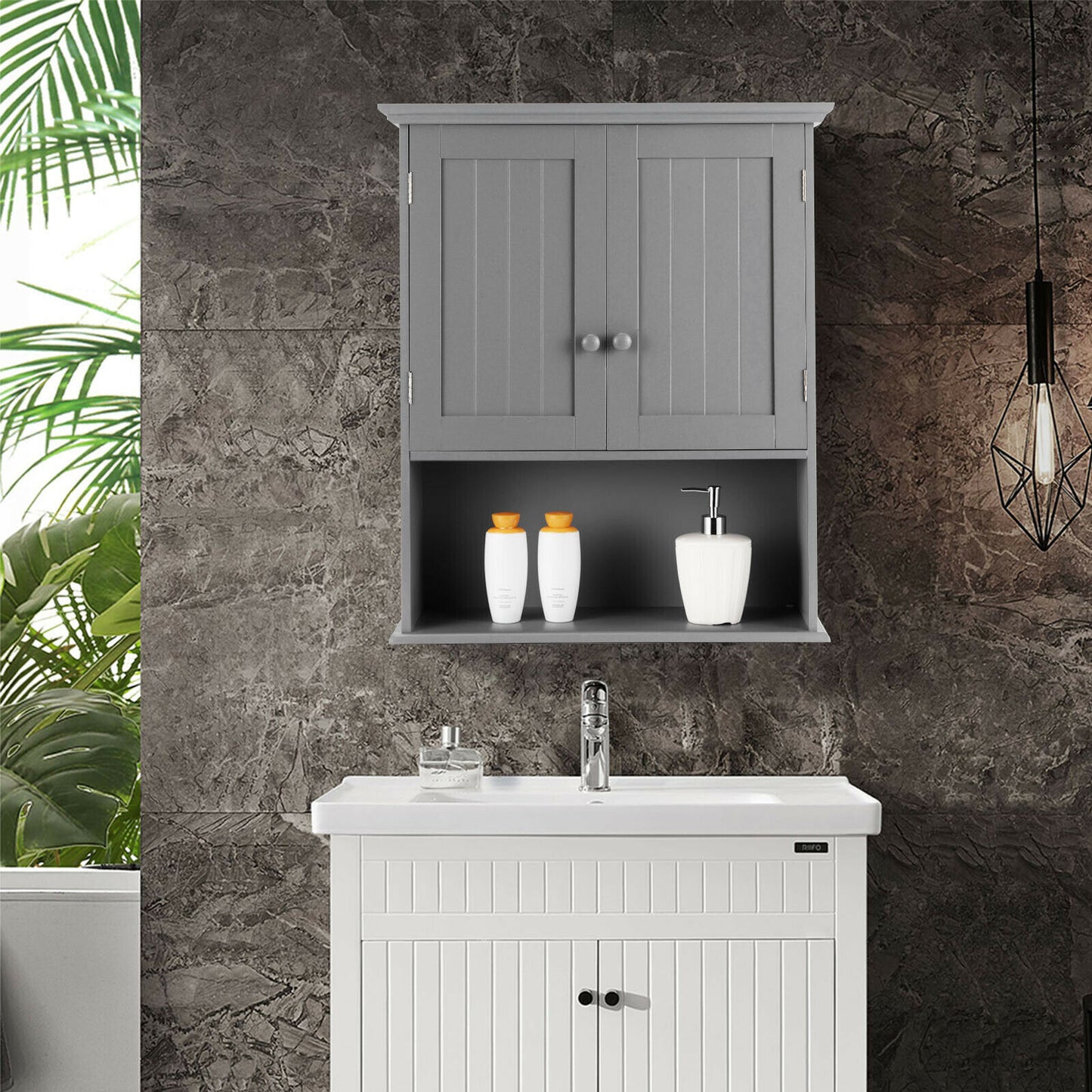 Wall Mounted Bathroom Storage Cabinet with Adjustable Shelf-Black