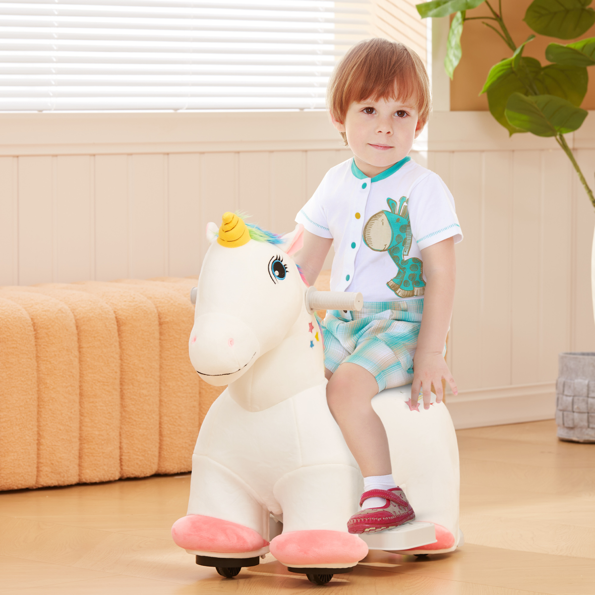AIYAPLAY 6V Electric Ride on Unicorn with Music Forward