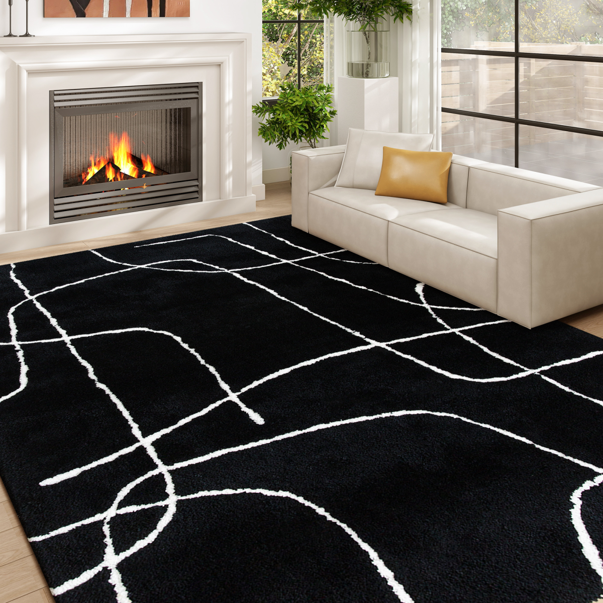 HOMCOM High Pile Modern Shaggy Rug, Soft Floor Carpet 120 x 170 cm, Black