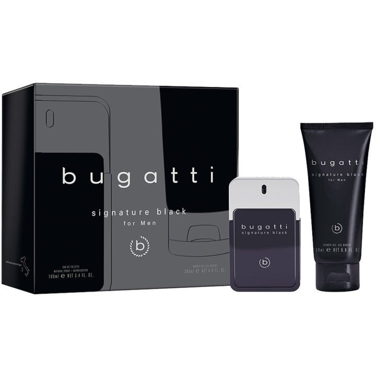 Bugatti Signature Black For Men Gift Set (Eau De Toilette Spray 100ml  Shower Gel 200ml)