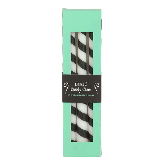 Gothic Gifts Set of 3 Black Candy Cane Taper Candles