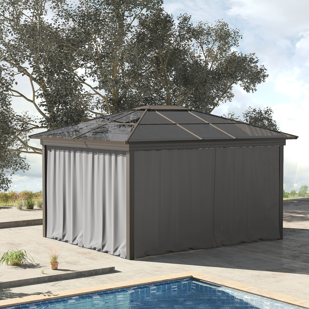 3 x 3m Gazebo Replacement Sidewall Set with 4 Panels, Hooks/C-Rings  Light Grey