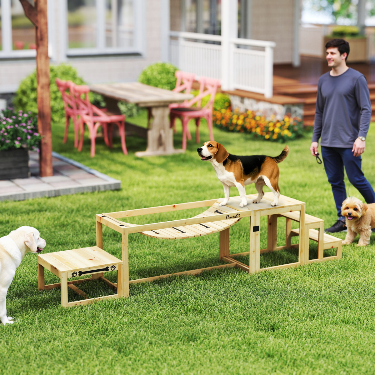 PawHut 3 Pieces Wooden Dog Agility Training Equipment, Natural Wood