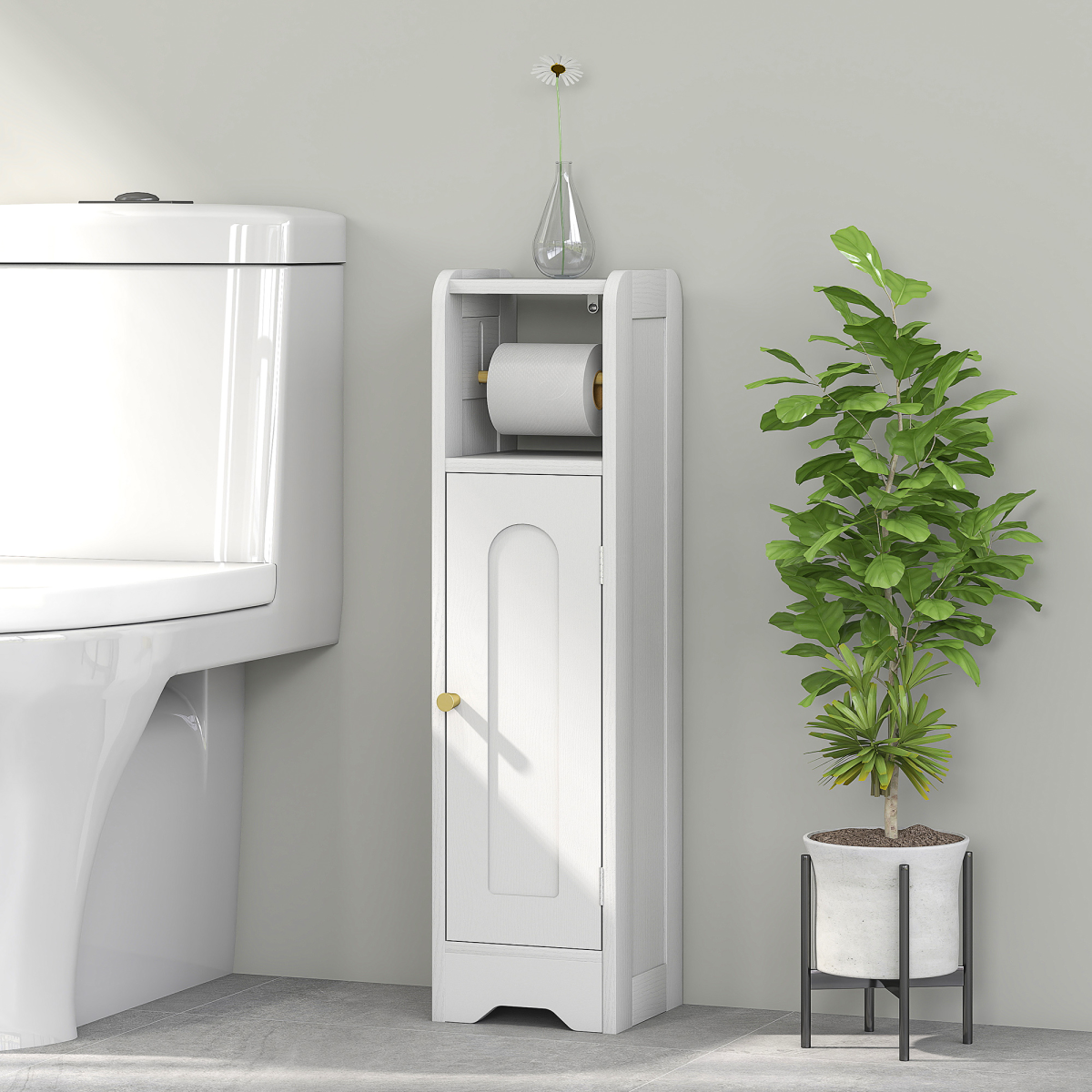 HOMCOM Toilet Roll Holder Slim Bathroom Cabinet with Adjustable Shelf White