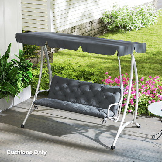3 Seater Garden Bench Cushion Outdoor Seat Pad with Ties Dark Grey