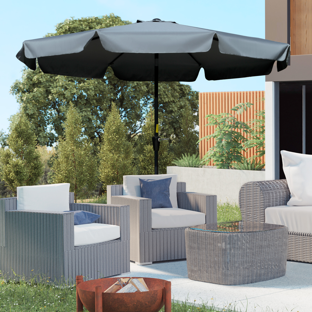 2.66m Patio Umbrella Garden Charcoal Grey