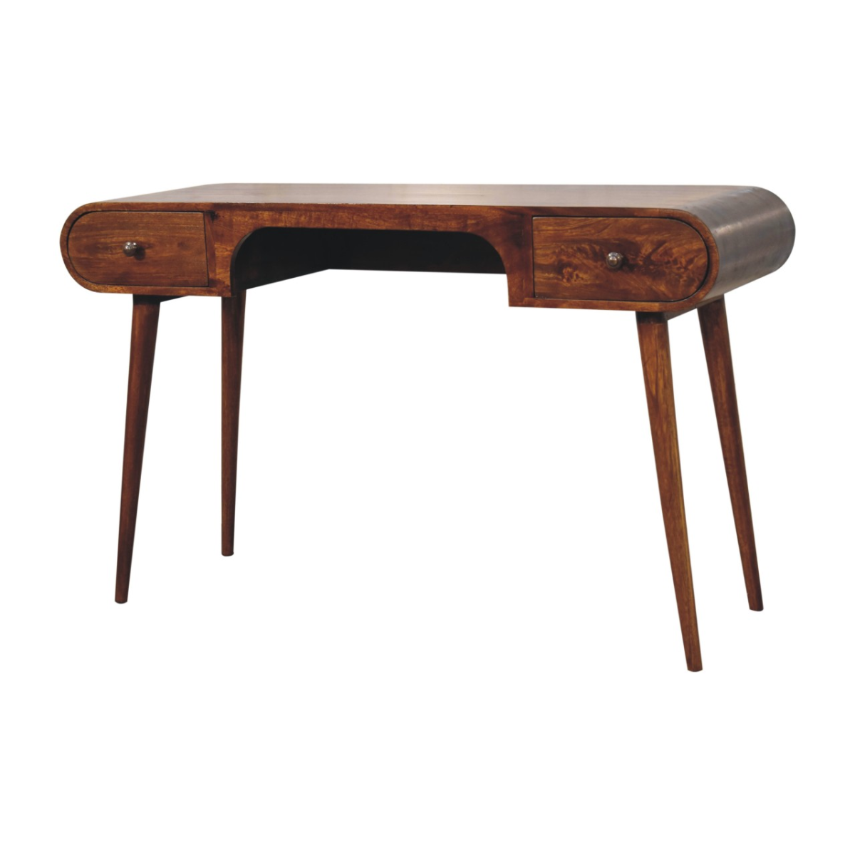 Artisan Furniture Solid Wood Chestnut London Arch Writing Desk, 2 Drawers, Dark Brown