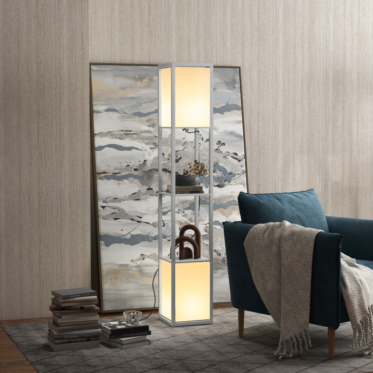 HOMCOM Shelf Floor Lamp with Dual Light, for Living Room, Bedroom