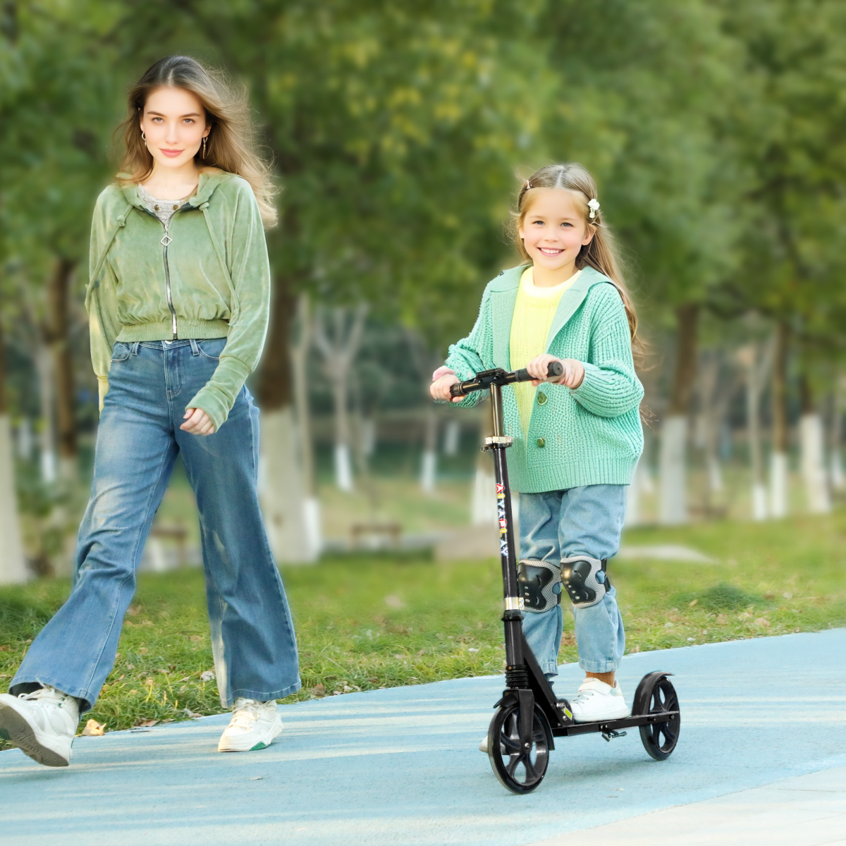 AIYAPLAY Kids Scooter, Foldable Kick Scooter w/ Adjustable Handlebar, Black