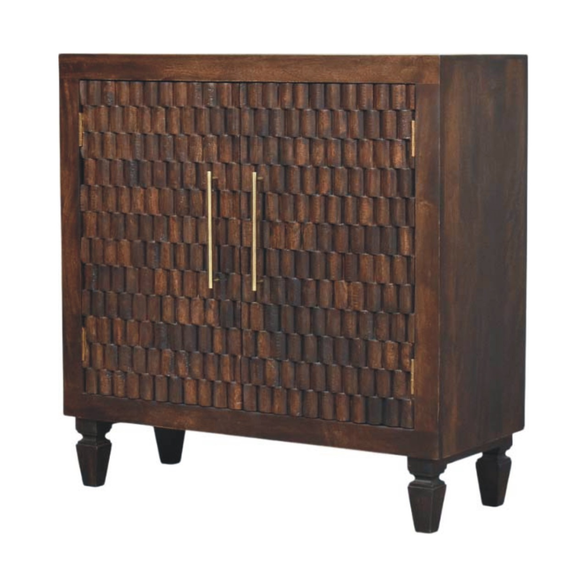 Artisan Furniture Solid Wood Vesta Textured Cabinet, 2 Doors, 2 Shelves, Dark Brown
