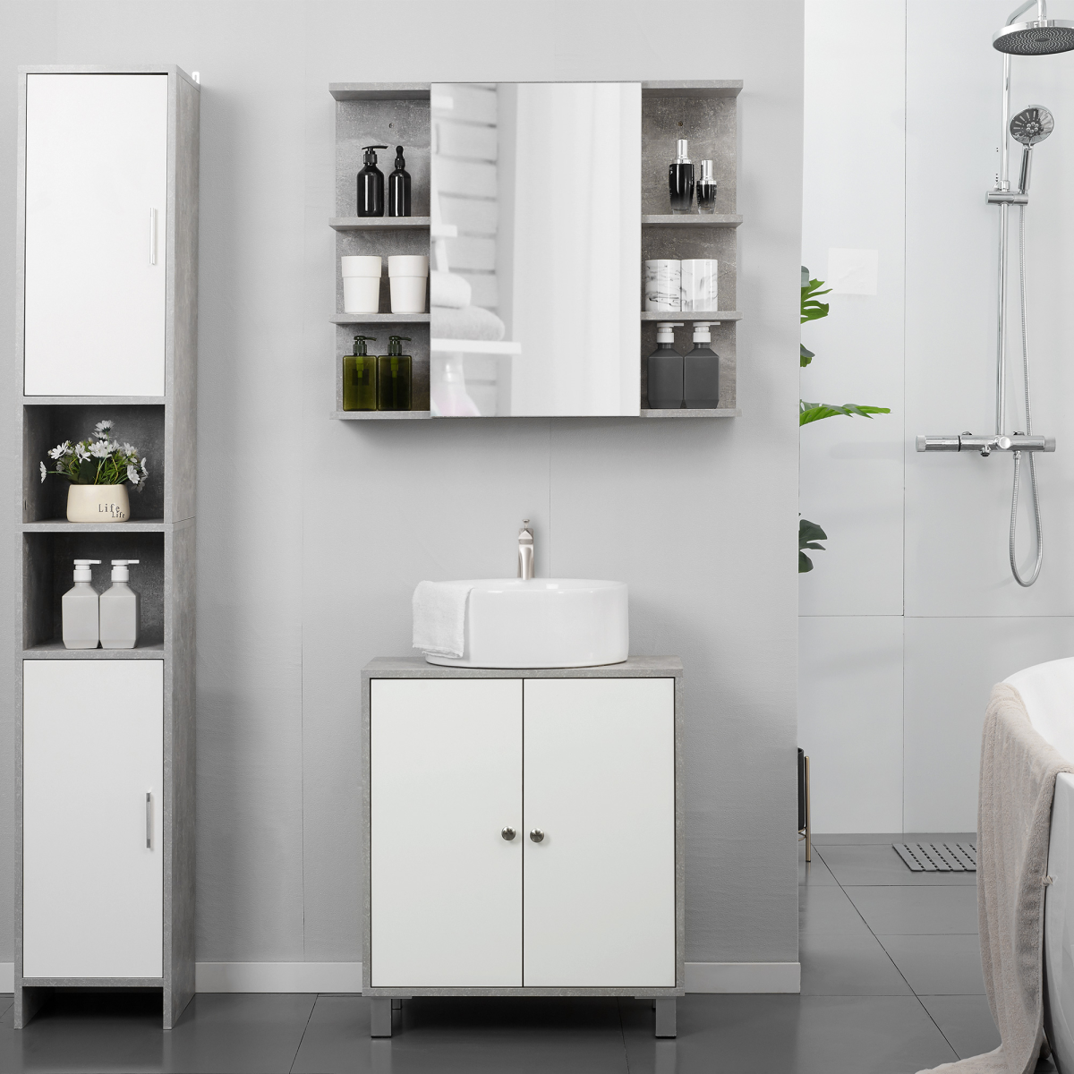 kleankin Bathroom Pedestal Under Sink Cabinet with Storage Shelf Double Door