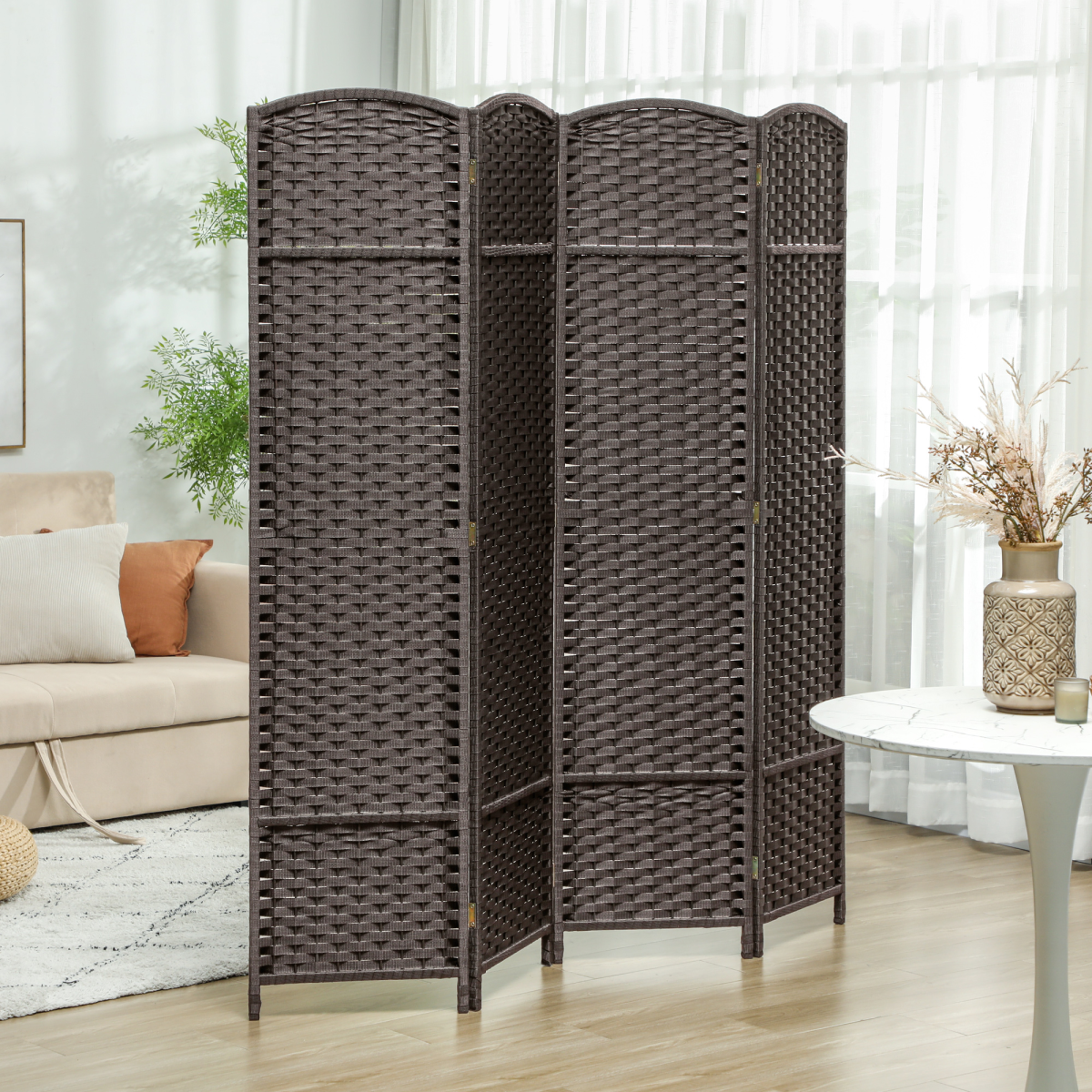 HOMCOM 4 Panel Folding Room Divider, Privacy Screen, 160 x 170cm, Brown