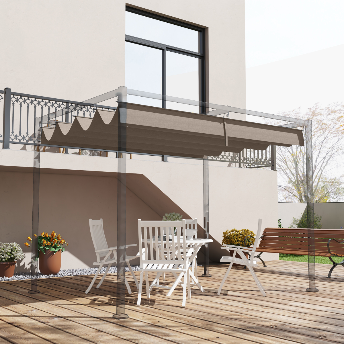 غطاء مظلة بديل لبرجولا من أوتسني، مقاس 3 × 2.15 متر، لون قهوة