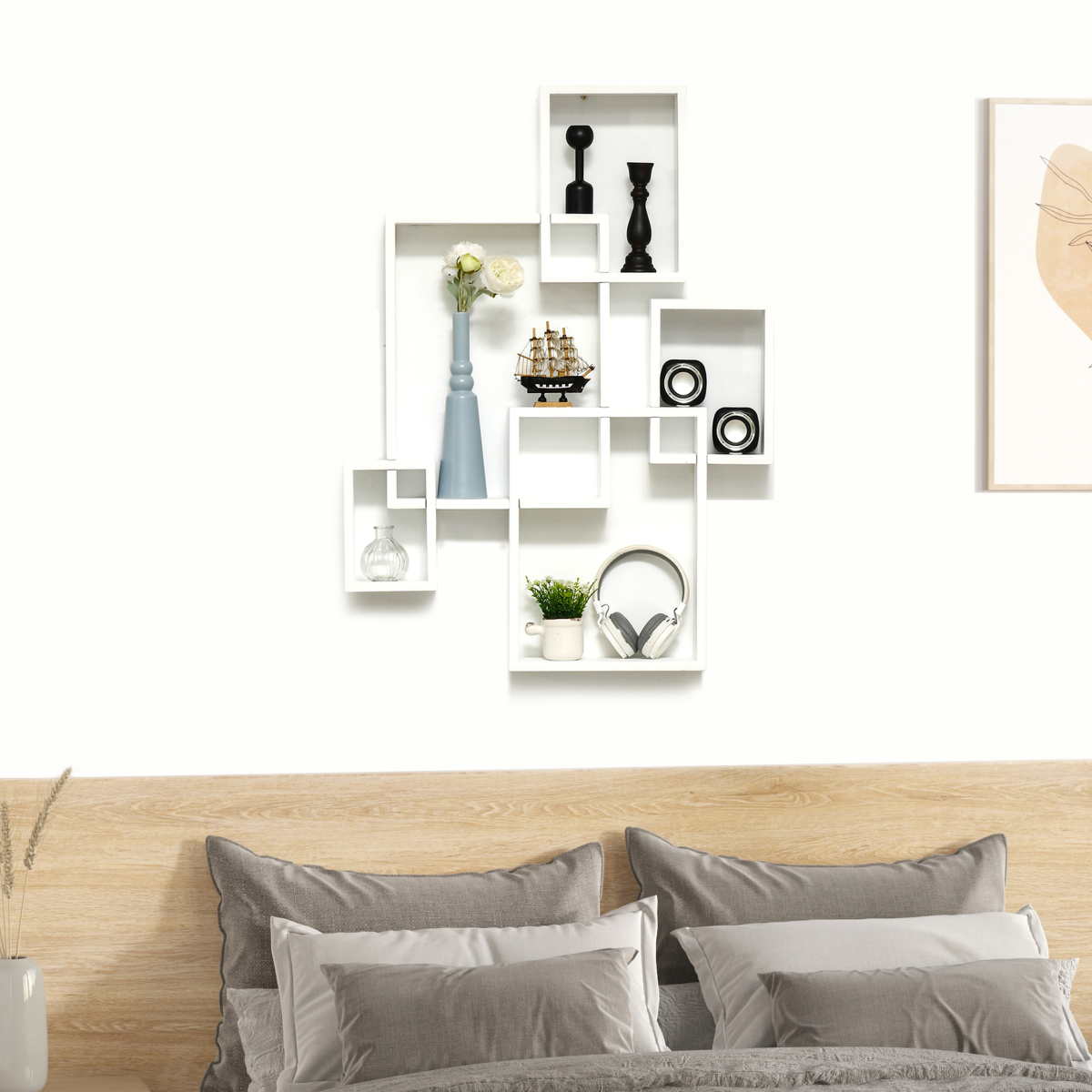 HOMCOM Floating Shelves, Interlocking Cube Shelves for Decoration, White