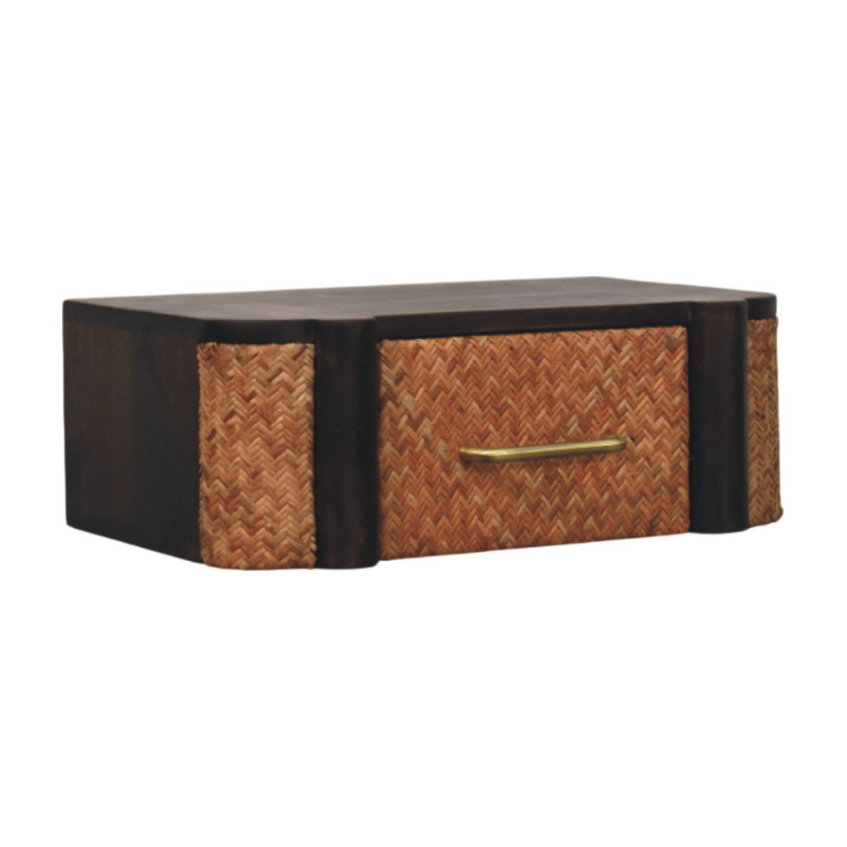 Artisan Furniture Solid Wood Rattan Curve Wall-Mounted Drawer, Dark Brown