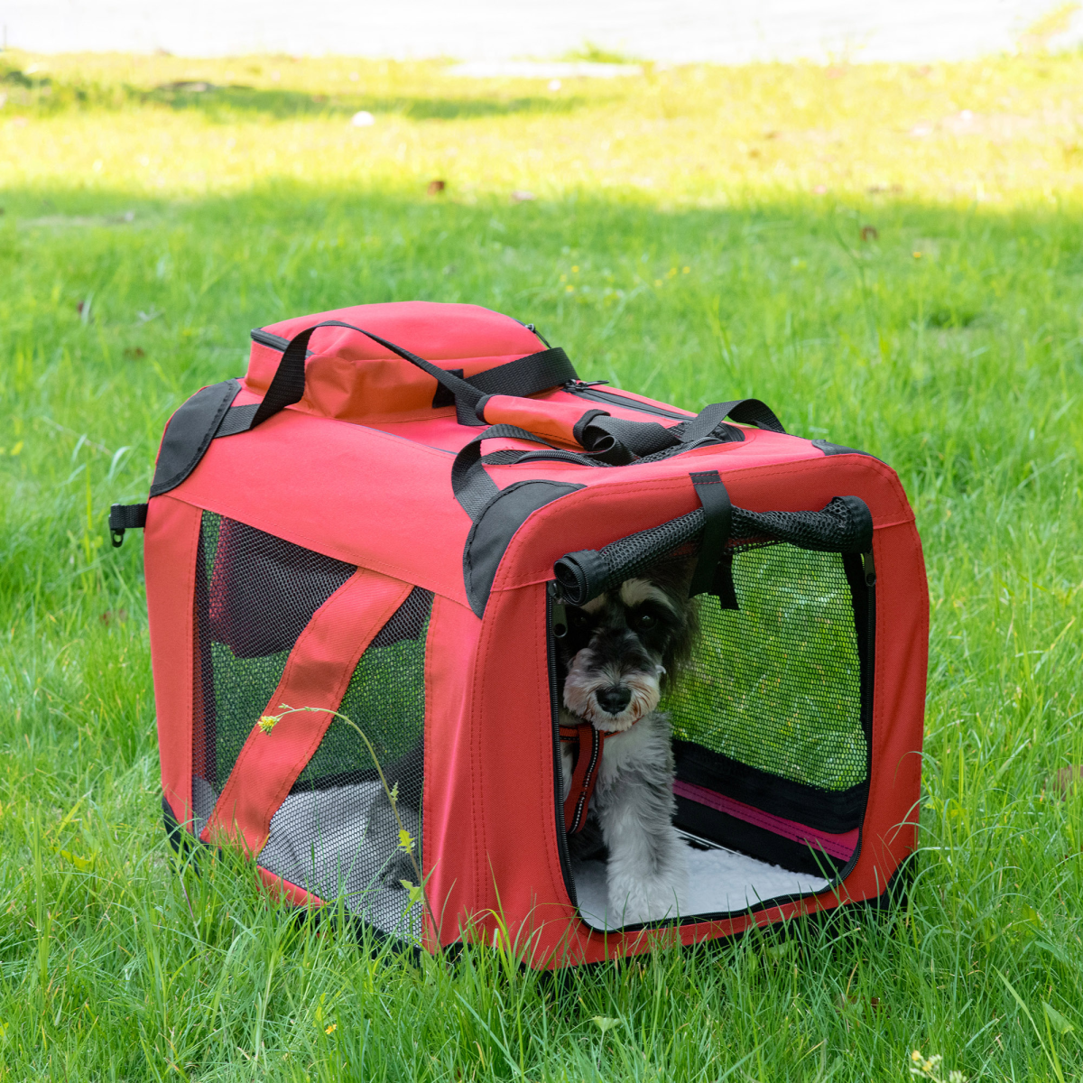 Folding Pet Carrier Bag Soft Portable Cat Travel Cage, 60x42x42 cm, Red