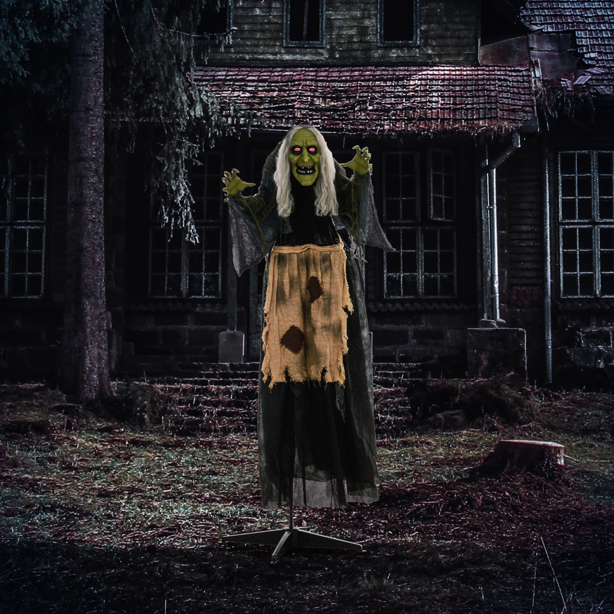 HOMCOM Halloween Witch Animatronic Prop with Sound Activated