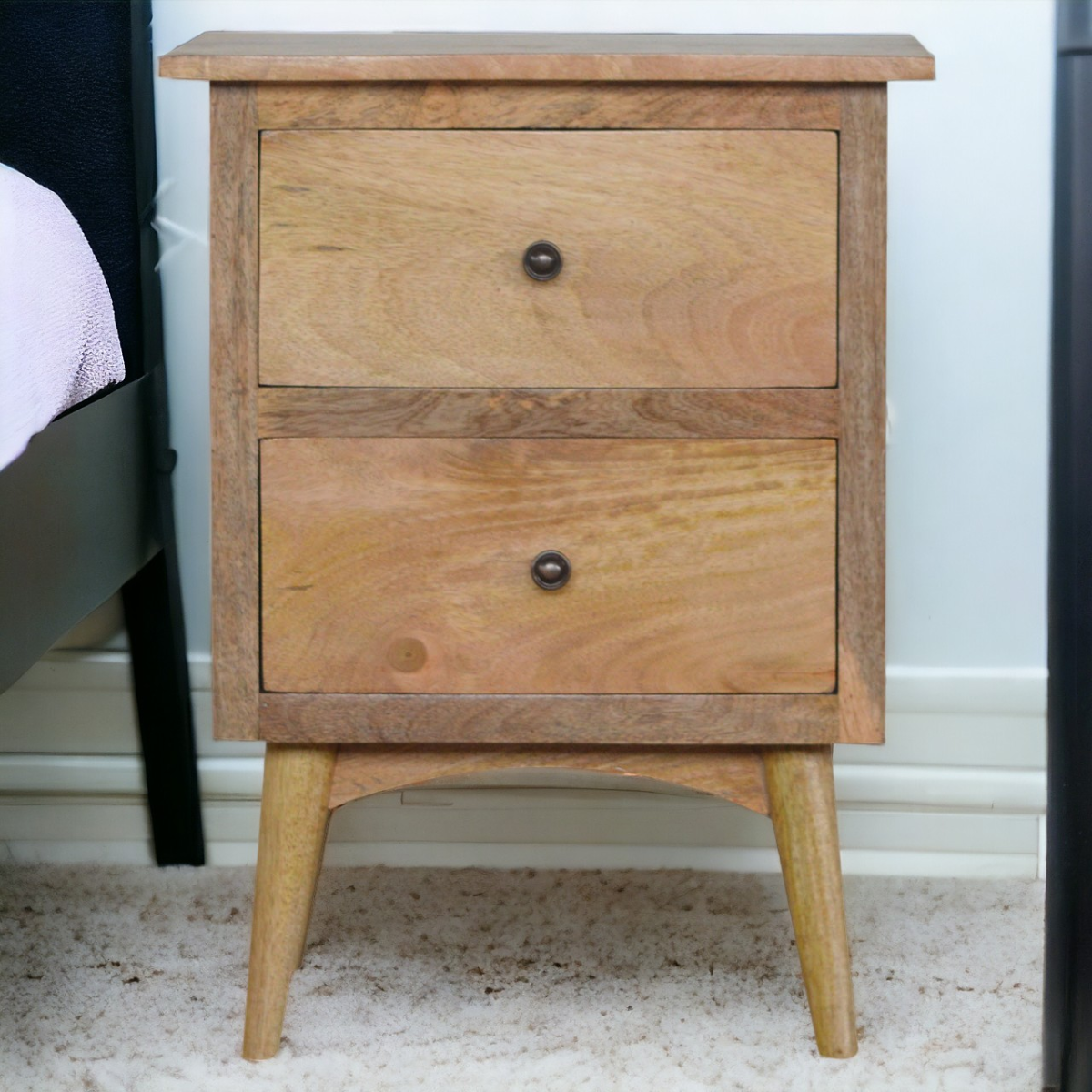 Artisan Furniture Solid Wood Nordic Style Bedside with 2 Drawers