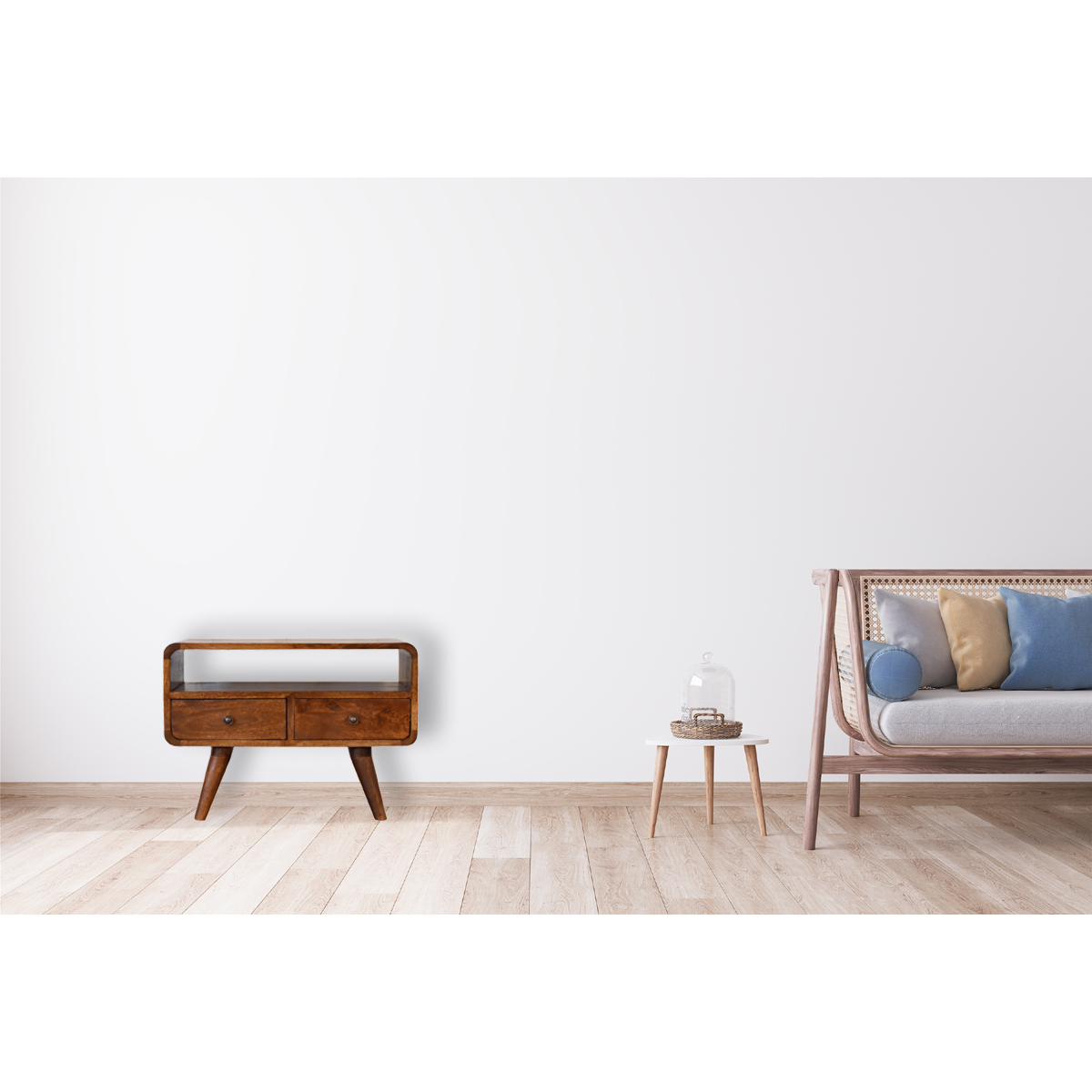 Artisan Furniture Solid Wood Mini Chestnut Curved Media Unit with 2 Drawers