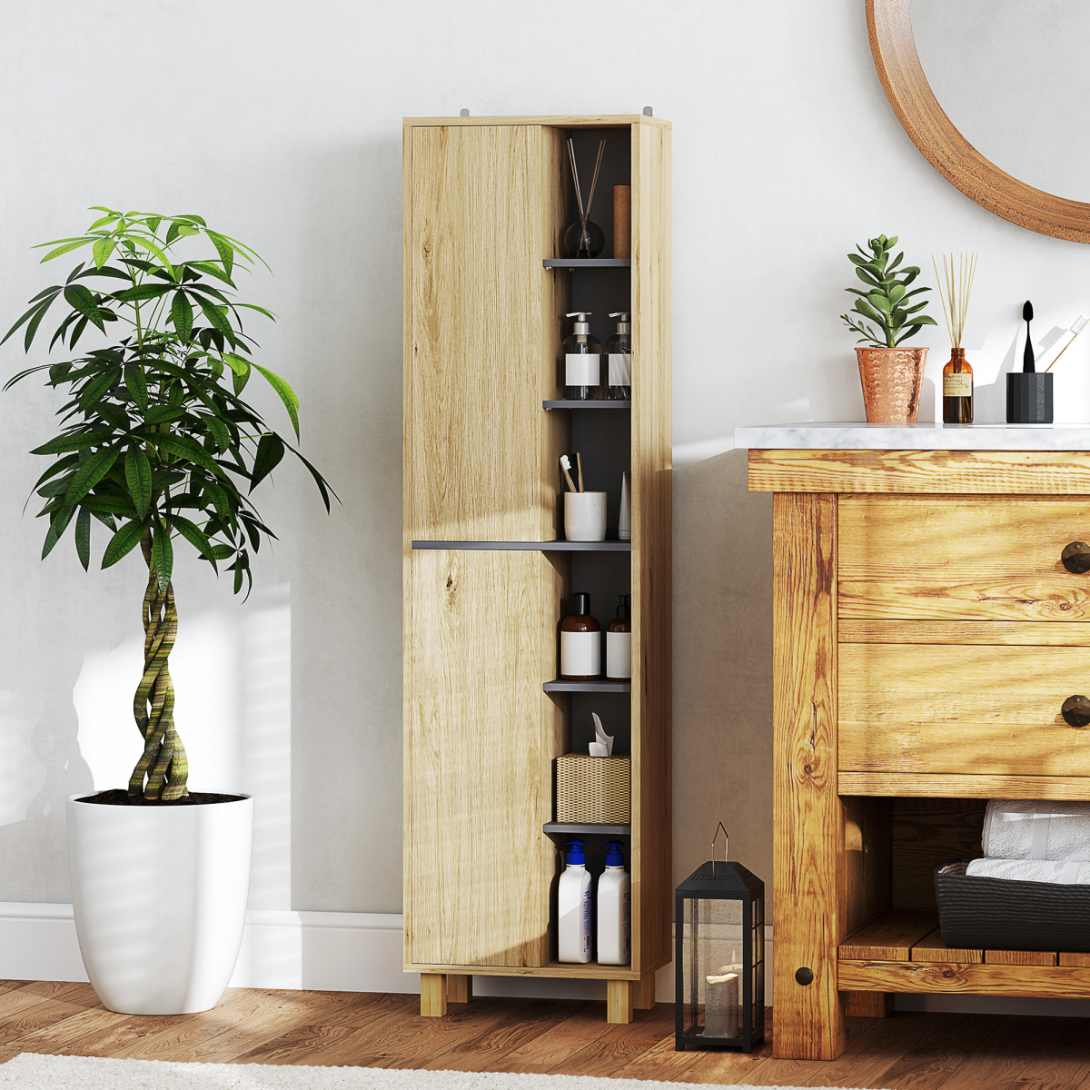 HOMCOM Bathroom Storage Unit with 6 Open Compartments and 6 Shelves