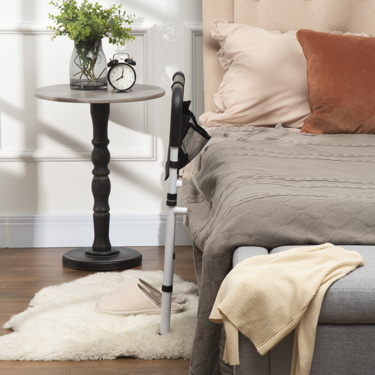 Adjustable Bed Assist Rail Grab Bar for Senior and Disabled White