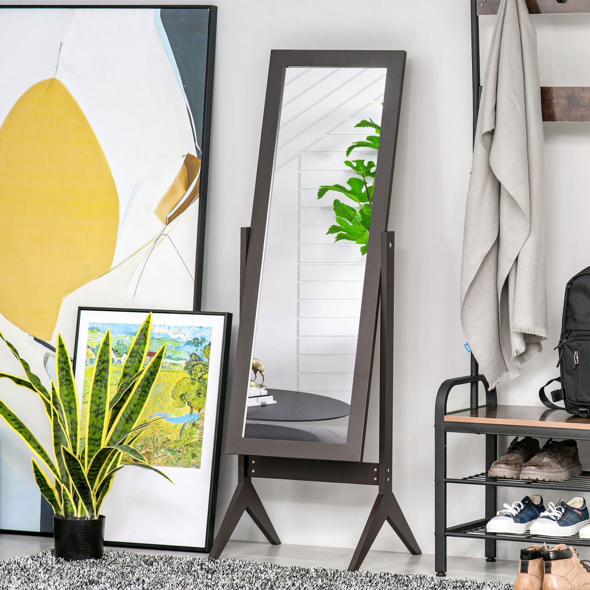 Freestanding Dressing Mirror 148x47cm Adjustable Angle Dark Brown Frame