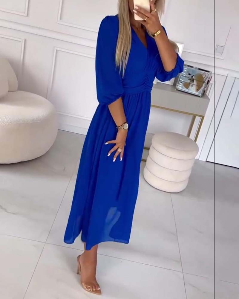 Petra | V-Neck Solid Color Waist Dress