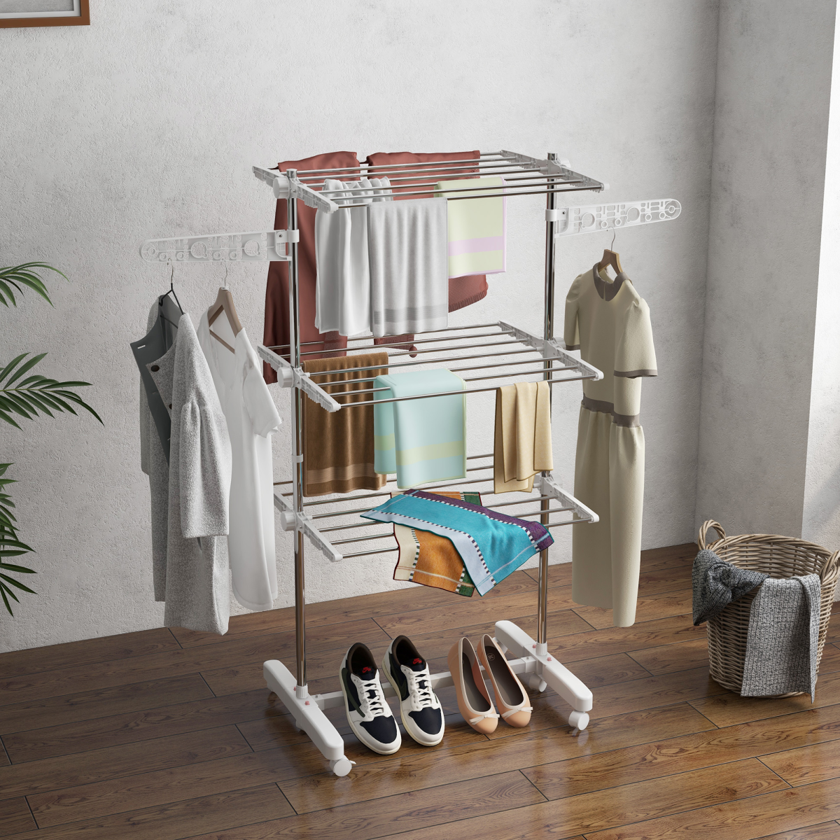 HOMCOM 3 Layer Folding Cloth Hanger Stand Towel Hanging Dryer Rack Holding Airer