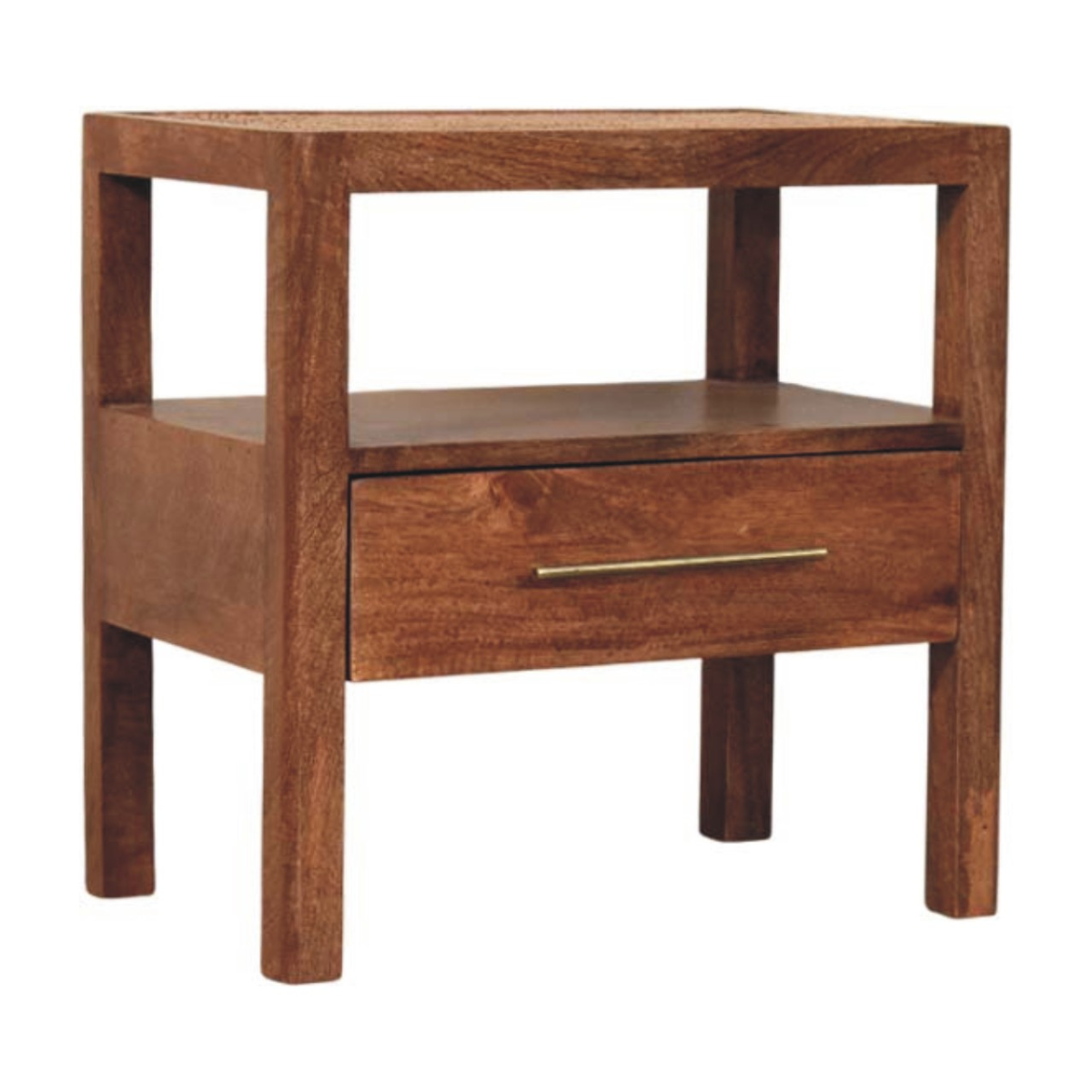 Artisan Furniture Solid Wood The Caldera Bedside Stand, 1 Drawer, 1 Shelf, Brown