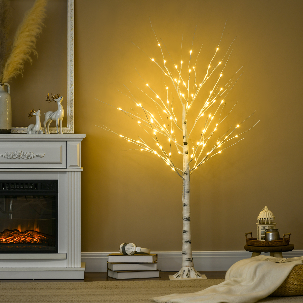 5ft Artificial White Birch Tree Light  96 Warm White Pre-Lit LED Light