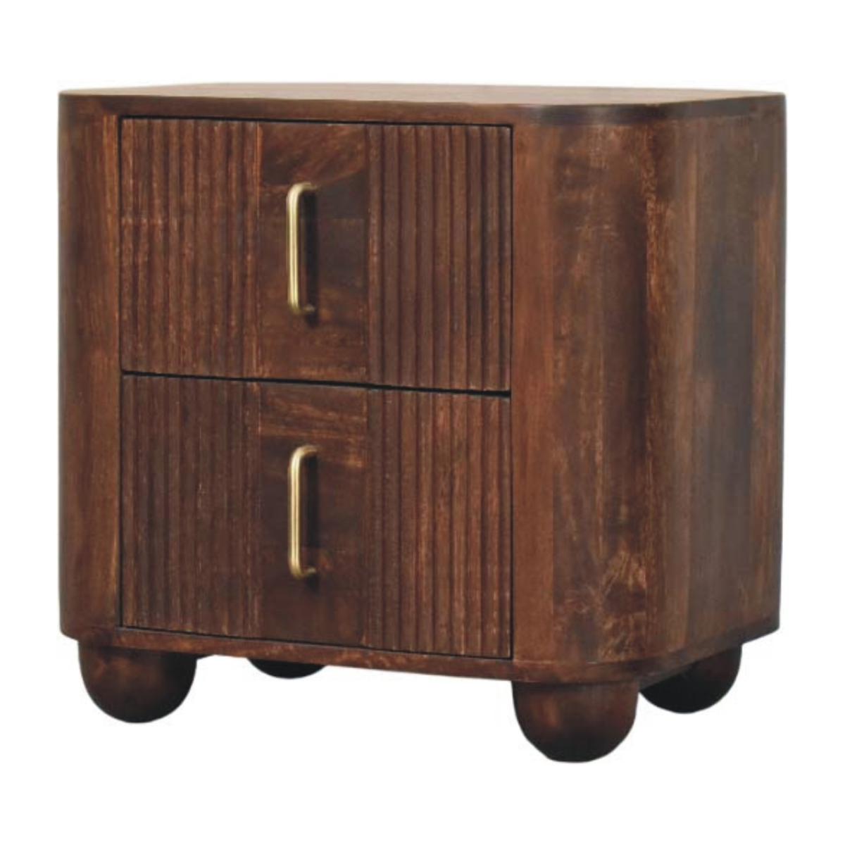Artisan Furniture Solid Wood Marlowe Fluted Nightstand, 2 Drawers, Dark Brown