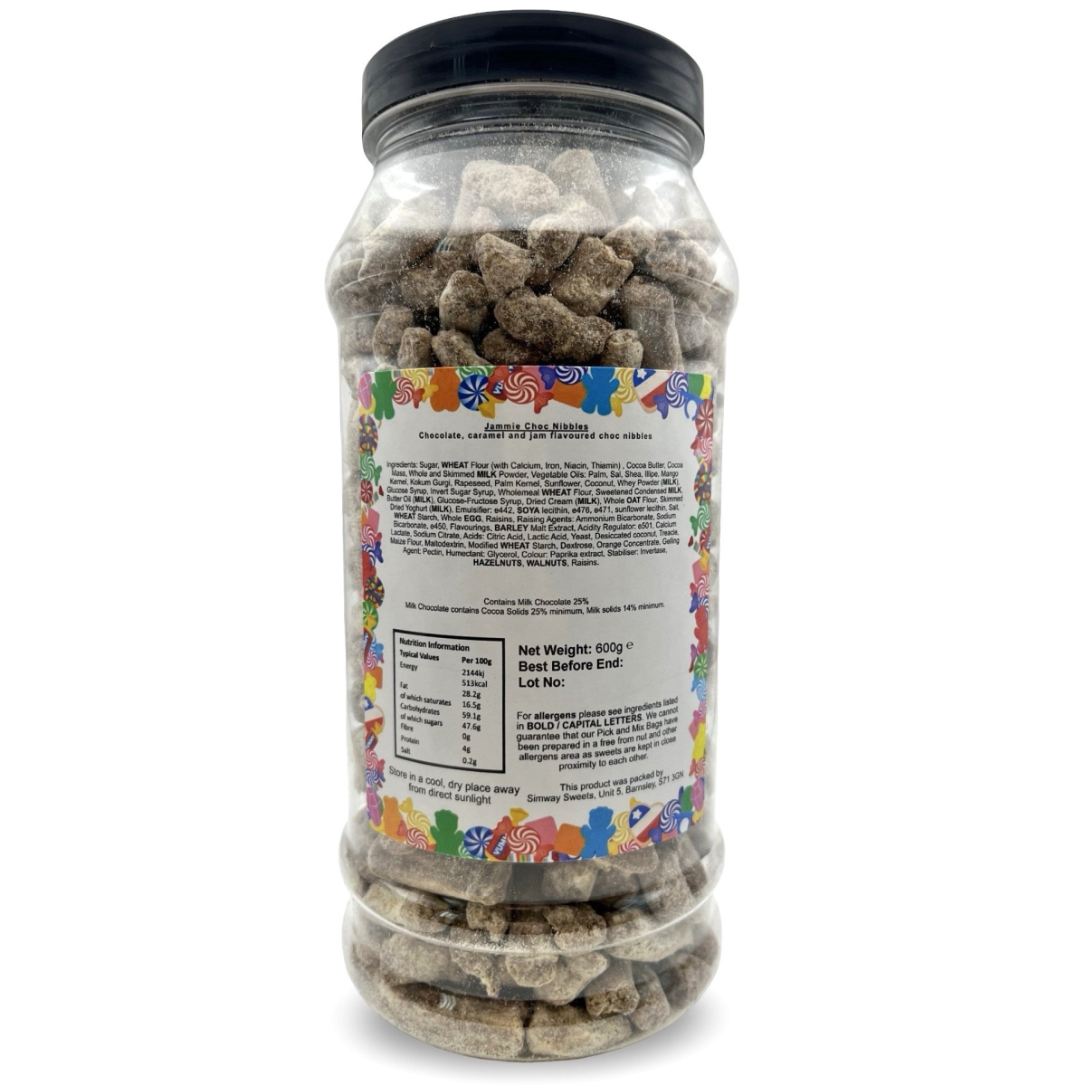 Jammie Flavour Choc Nibbles Retro Sweets Gift Jar - 600g